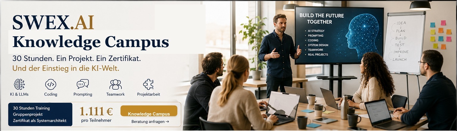 SWEX.AI On-Site Knowledge Campus: 30 Stunden. Ein Projekt. Ein Zertifikat.